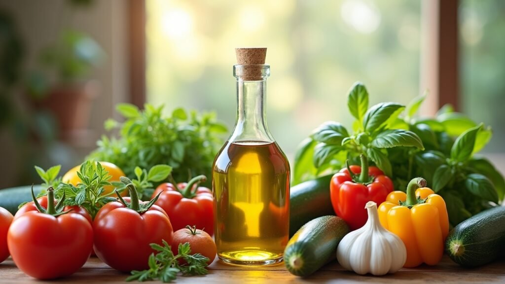 Fresh vegetables and olive oil