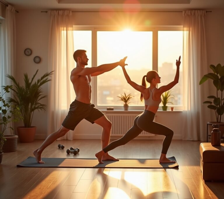Person stretching at sunrise