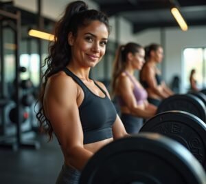 Woman lifting dumbbells