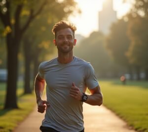 Person jogging with heart monitor