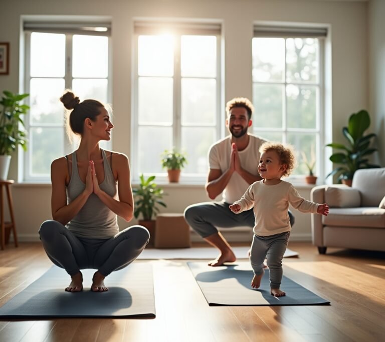 Parent exercising with kids